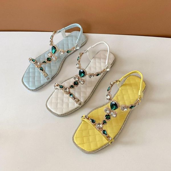 

women shoes soft sole rhinenstone open toe chic style comfort casual flat summer sandals beach plus size 33-44, Black