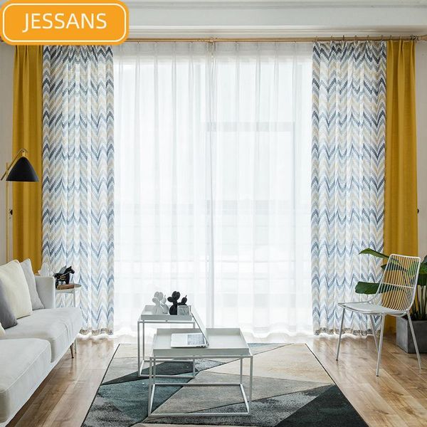 

curtain & drapes nordic modern fine cotton and linen curtains yellow stitching striped for living room bedroom finished product