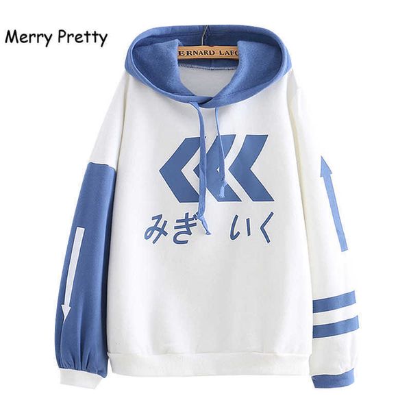 

merry pretty women stripe print hit color hooded sweatshirts winter long sleeve plus velvet pullover femme harajuku hoodies 210526, Black