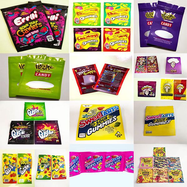 

2021s packaging mylar bag 500mg errlli sour terp crawlers bags 600mg gummy edibles hashtag honey smell proof cookies california trrlli troll