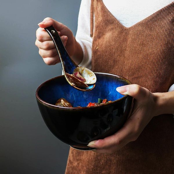 

creative ceramic salad bowl home rice soup japanese retro tableware restaurant spoon bowls