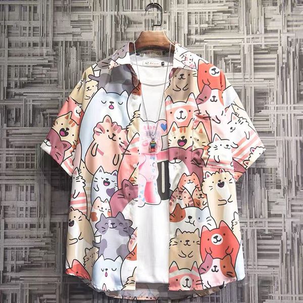 

wzplzj japan cat shirt jackets tees cotton clothing hip hop floral thin kimono men oversize losse casual outerwear streetwear ribbons japan, Black;brown