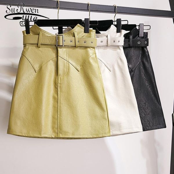 

skirts a line short green skirt autumn winter irregular high waist elegant women pu leather ladies mini office 7482 50, Black
