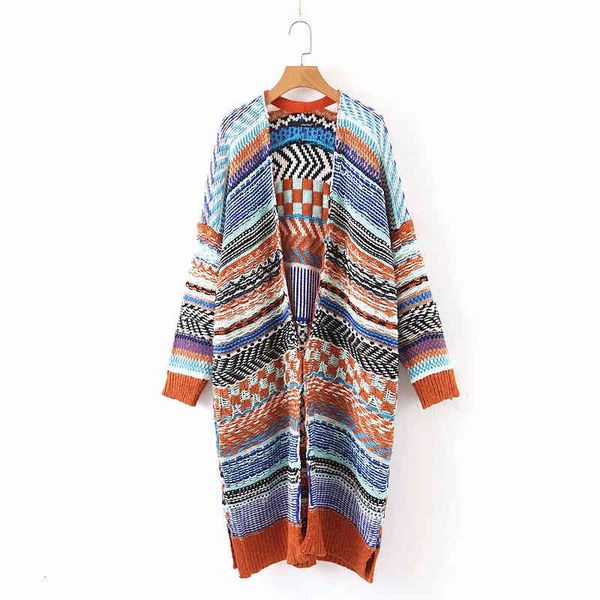 

women's knits & tees casual woman oversized bohemian long knitted cardigan autumn fashion ladies loose colorful outwear female chi, White