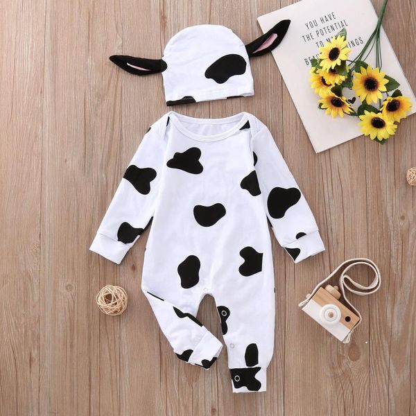 

clothing sets born infant baby boys girls halloween costumes cow romper jumpsuit hat outfits cosplay toddler clothes, White