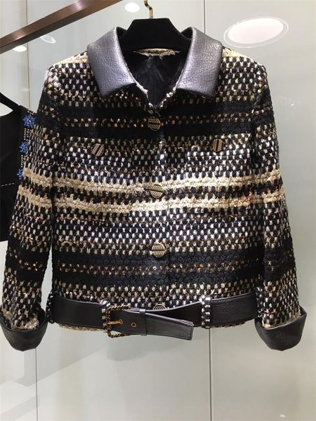 

women's jackets jacket 2021 autumn winter fashion retro tweed female patchwork coats, Black;brown