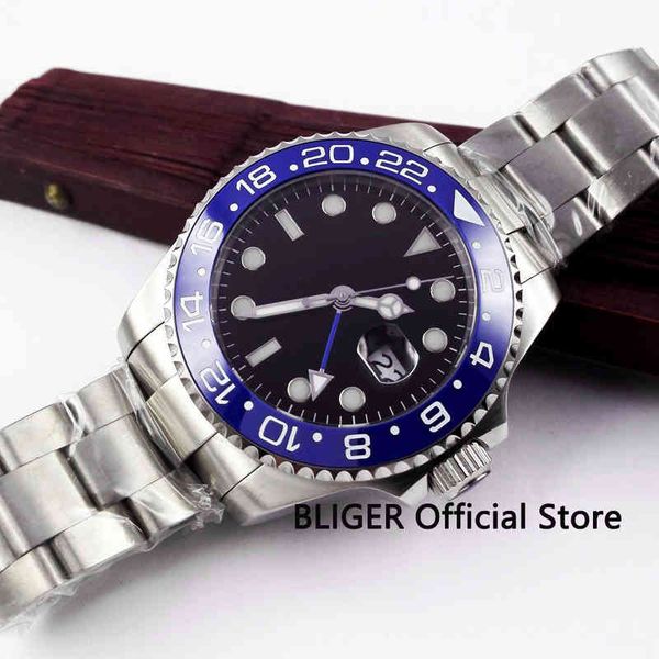 

men's blister 40mm large dial watch reverse marks ceramic nozzle gmt function sapphire glass automatic movement clock, Slivery;brown