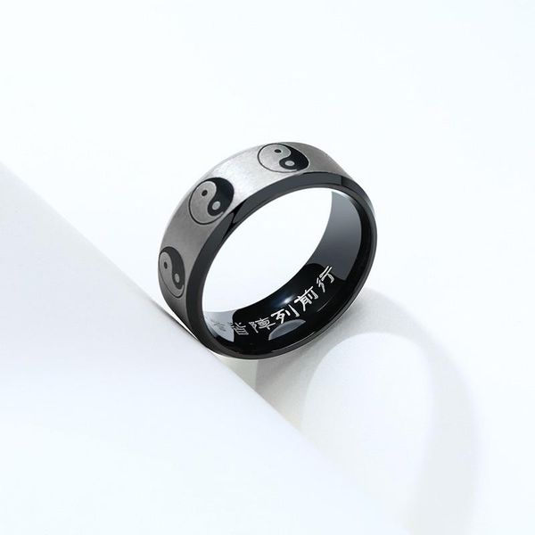 

wedding rings men woman 8mm black stainless steel exorcism gossip male prayer chinese ying yang taoism jewelry, Slivery;golden