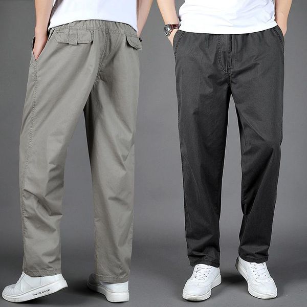 

men's pants mens cargo casual male straight cotton full length elastic waist pocket men sweatpants solid plus size 6xl, Black