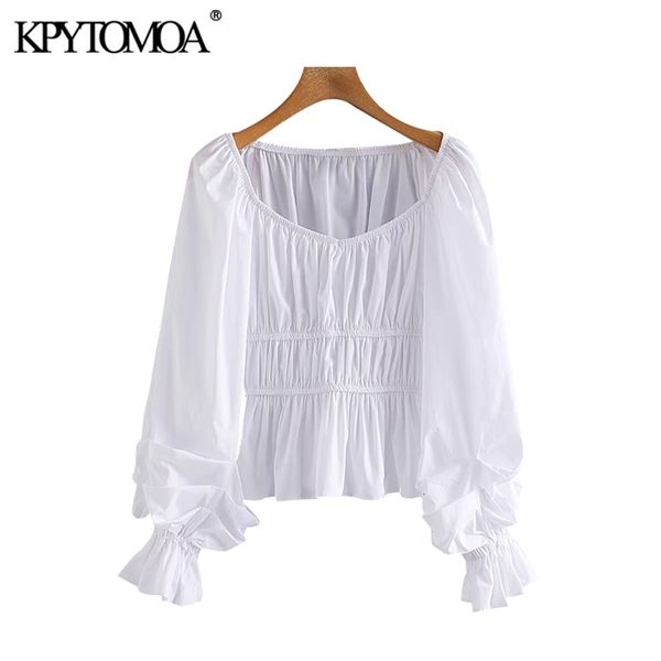 

women sweet fashion ruffled white blouses vintage v neck long sleeve female shirts blusas chic 210420