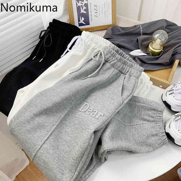 

nomikuma spring causal women sweatpants korean letters lace up stretch waist ankle trousers new harem pants mujer 6e714 210427, Black;white