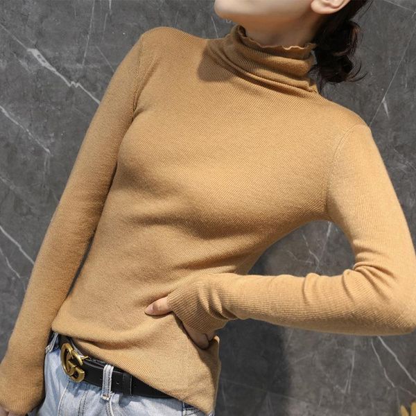 

women's sweaters 2021 autumn and winter solid color woolen sweater self-cultivation all-match large-size pile collar knitted women, White;black