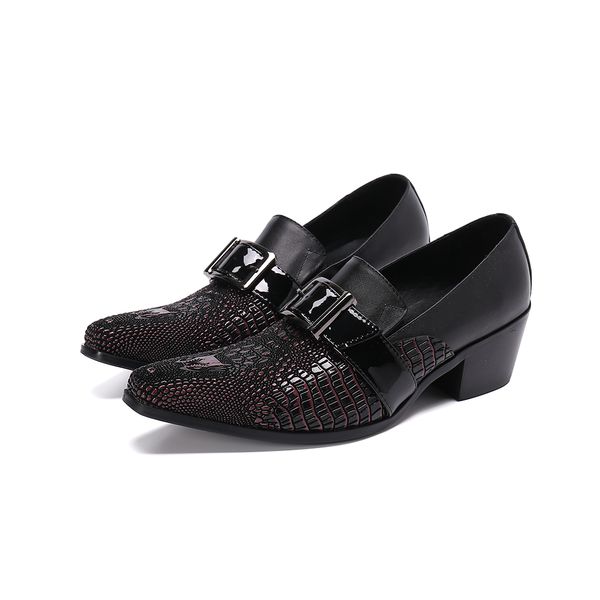 

mens shoes high heels pointed toe dress oxford black genuine leather crocodile buckle wedding formal shoes male chaussure homme