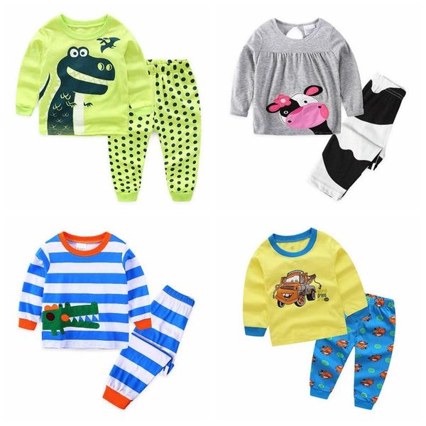 

pajamas spring children cute cotton sleepwear girls loungewear night suit kids pyjamas boy long + pant pijama infantil am02, Blue;red