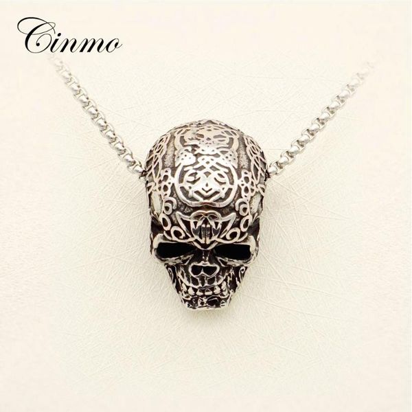 

pendant necklaces cinmo hollow lace skull necklace halloween devil head stainless steel for men women trendy jewelry gift, Silver