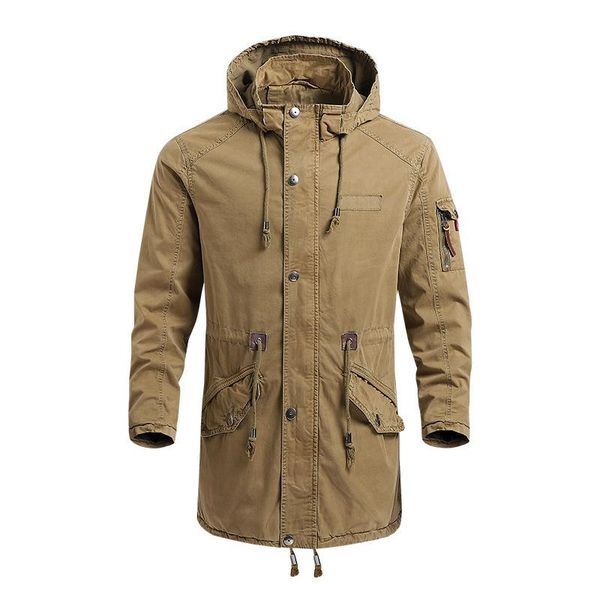 

men's jackets 2021 autumn jacket retro long hooded windbreaker cotton outdoor tooling loose windproof men, Black;brown