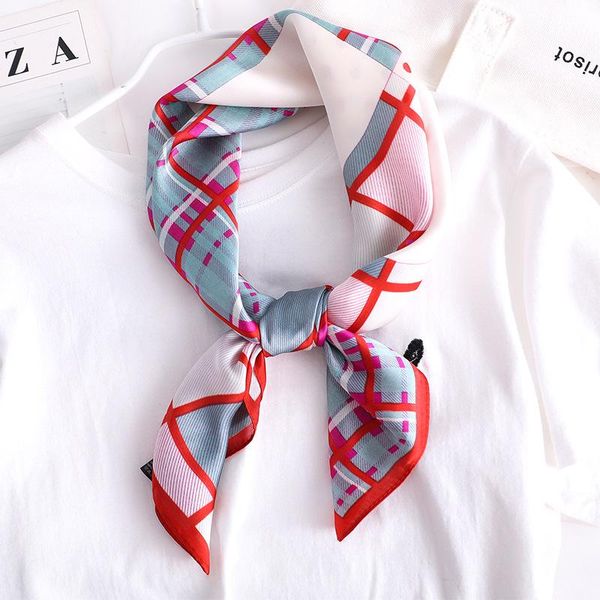 

scarves koi leaping summer decoration woman fashion lattice dot printing small square scarf soft headscarf gift, Blue;gray