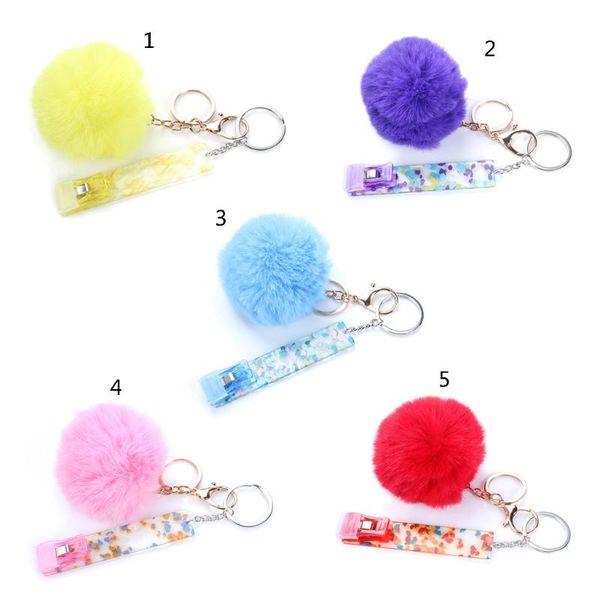 

keychains card grabber key chain puller faux pom ball ring with cute acrylic debit bank wholesales, Silver