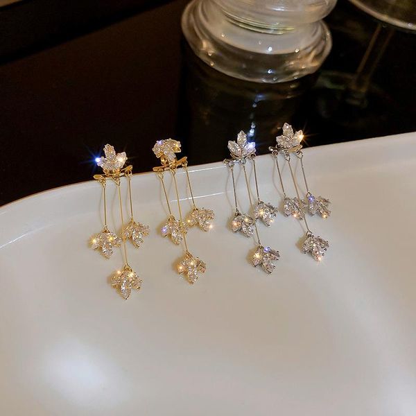 

dangle & chandelier temperament 2 designs gold silver color earrings for women girls bling zirconia leaves shaped accessories