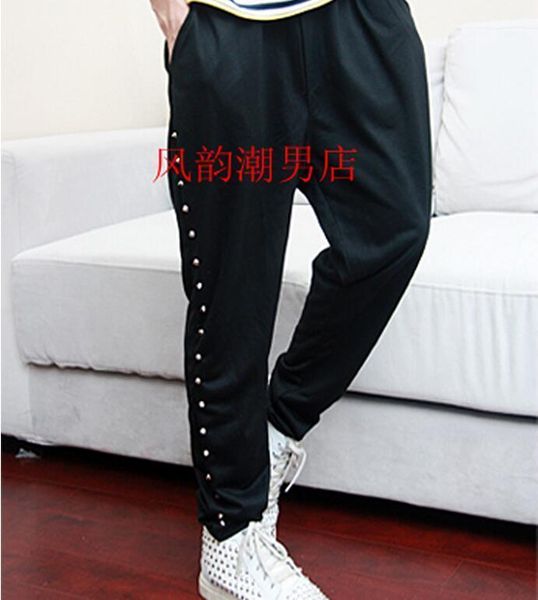 

27--42 sell like cakes 2021 spring men's fashion leisure rivet big yards haroun pants1, Black