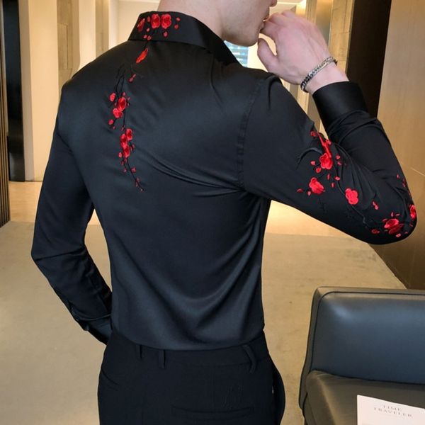 

embroidery casual long sleeve gentlemen shirts social blouses korean shirt men fashion autumn slim fit dress male shirt 210708, White;black