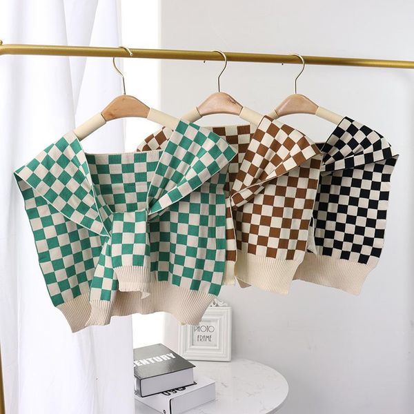 

scarves 2021 spring and summer all-match shoulder strap air conditioning room black white plaid shawl false collar, Blue;gray