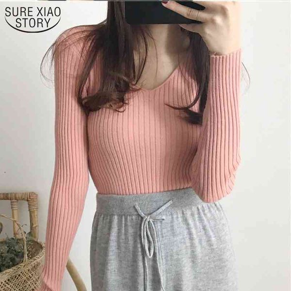 

autumn and winter v-neck knitted long sleeve slim warm women's sweaters fashion solid pullover sweater women 10308 210508, White;black