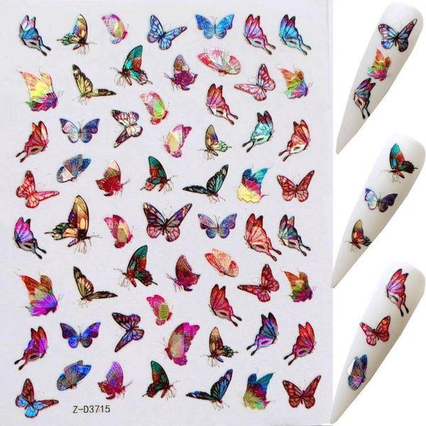 

1pc nail art laser butterfly sticker spring summer designs manicure zd3709-37171, Black