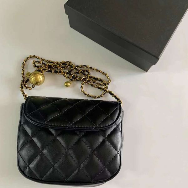 

w-0-c black mini braided bag luxury purse 16*13cm with gold ball ajustable shoulder strape waistbag crossbody bags hand clutch & retail box