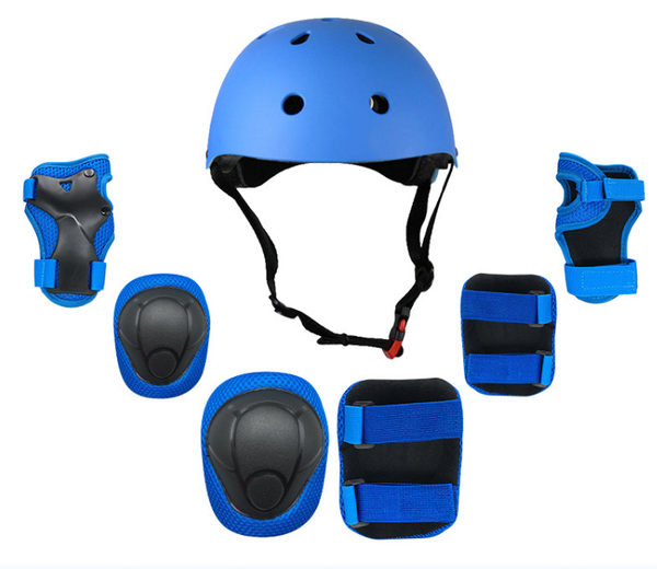 

children rock climbing protective gear bicycle riding helmet sports bike 7-piece set elbow & knee pads, Black;gray