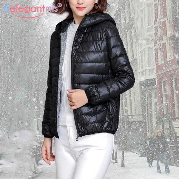 Aelegantmis inverno mulheres ultraleve fina jaqueta jaqueta casaco feminino jaquetas com capuz jaquetas Mulher Parkas Outwear Casual Overcoat 210607