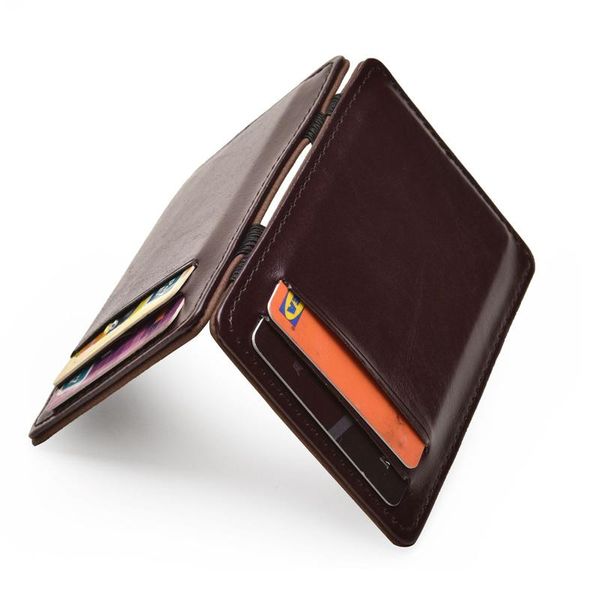 Brieftaschen dünne vertikale Männer magische Brieftasche kleines PU-Leder elastische Ribbon-Geldbörse Mini Solid ID-Karteninhaber Bankkasten für Mann