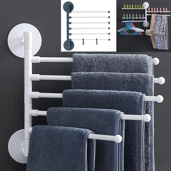 

multi-bar wall mounted rotating towel rack punch-bathroom bath holder racks
