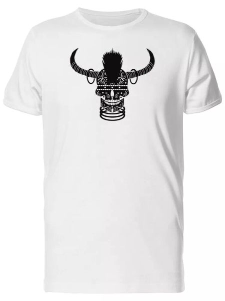 

tribal bull punk skull men's tee -image by shutterstock, White;black