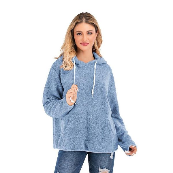 

women's hoodies & sweatshirts autumn and winter wool long-sleeved coat solid color caramel khaki sky blue green women pullover, Black