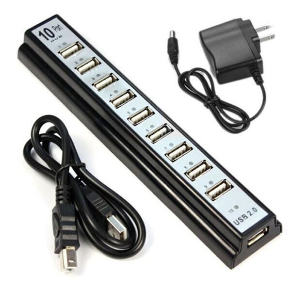 

hubs 10 port hi-speed usb 2.0 hub + power adapter for pc lapcomputer