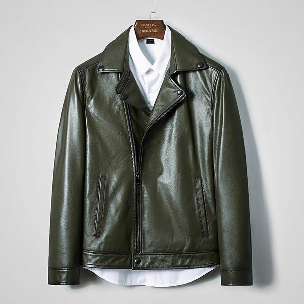 

men's leather & faux genuine jacket men spring autumn cowhide coat short dark green mens jackets korean deri mont kj2726, Black