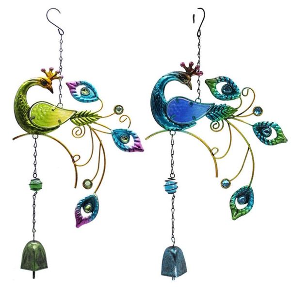 

rotating wind chimes peacock shape metal crafts painted ornaments creative bell pendants home decoration decorative objects & figurines