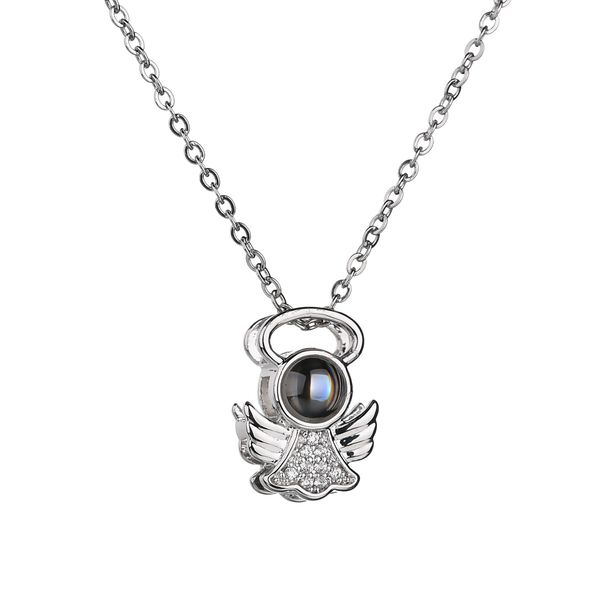 

2021 silver color 100 languages i love you angel pendant for women girls charm choker necklace drop