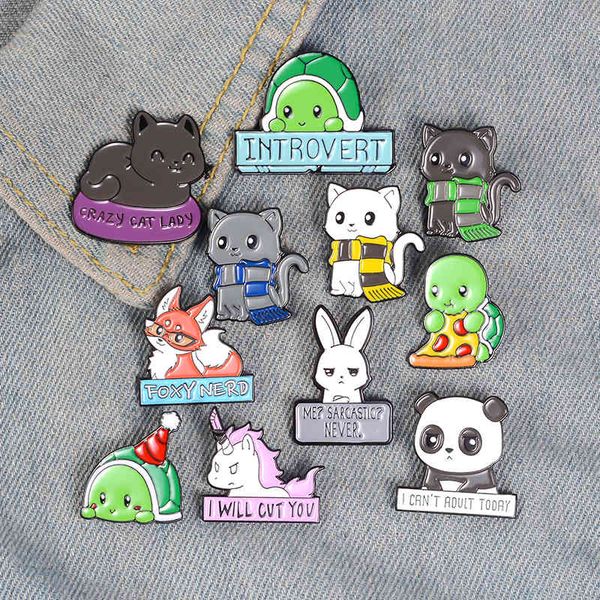 

11pcs/set cartoon animal enamel pins panda cat turtle fox rabbit brooches clothes badge for bag lapel pin funny zoo jewelry gift, Gray