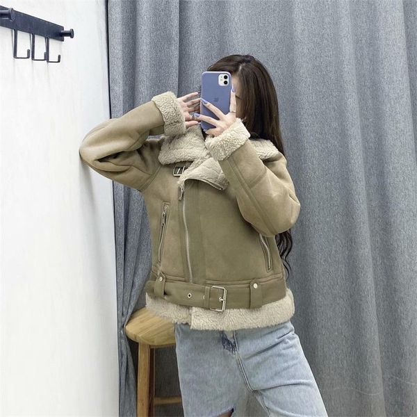 

women's leather & faux zxqj women 2021 fashion thick warm winter fur cropped jacket coat vintage long sleeve female outerwear chic, Black