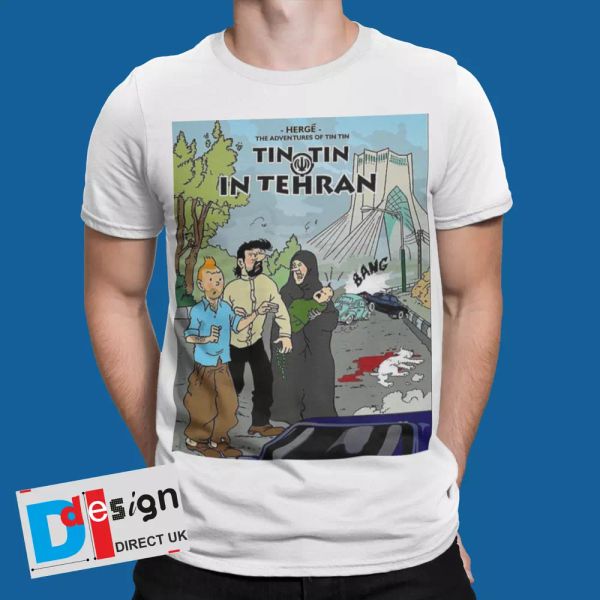 

tintin t-shirt tehran retro funny cool cartoon comic tee war iran iraq, White;black