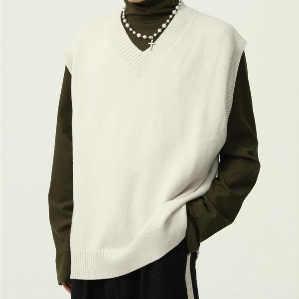 

men's vests knitted vest round neck handsome solid color sweater korean trend streetwear male clothing 2021 fashion, Black;white