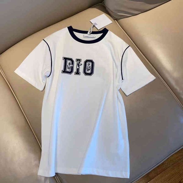 

2022 factory wholesale new d'ao + summer loose embroidery letter contrast round neck short sleeve casual t-shirt for women, White