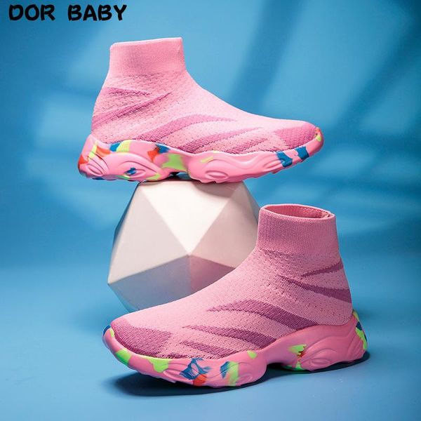 

casual kids sock sneakers children boys breathable high flying woven trainers school soft running sports toddlers girl shoes athletic &, Black