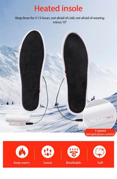 

heated shoe insoles electric foot warming pad feet warmer sock mat winter outdoor sports heating warm slippers, Black