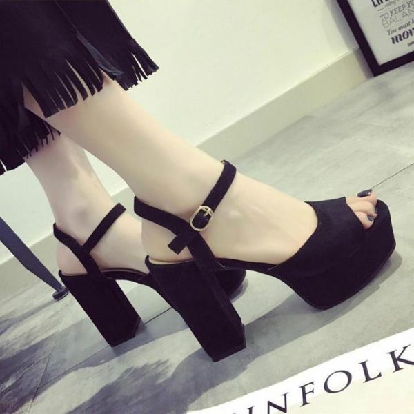 

dress shoes women's sandals 2021 thick bottom female summer simulation leather platform high-heeled buckle women size 35-40, Black