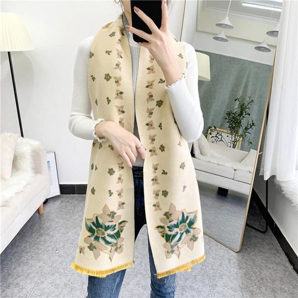 

scarves shawl women's winter warmth imitation cashmere scarf long flower thick double-sided bib dual-use, Blue;gray