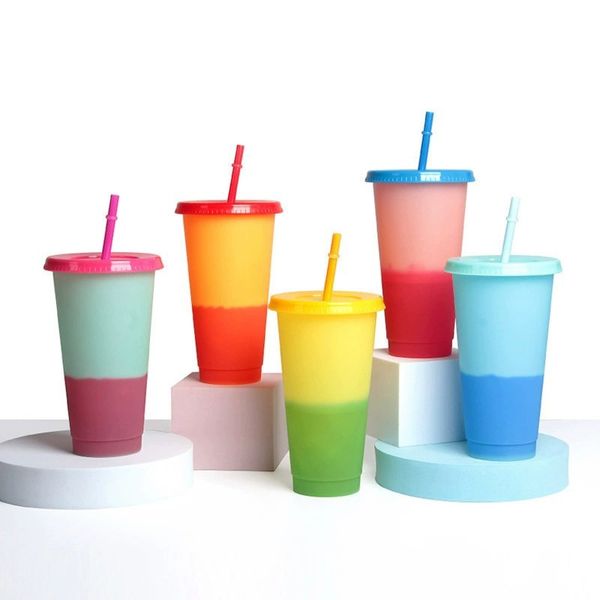 

magic color changing tumblers plastic mugs with lids and straws ecofriendly coffee tumbler summer cold cups kts63