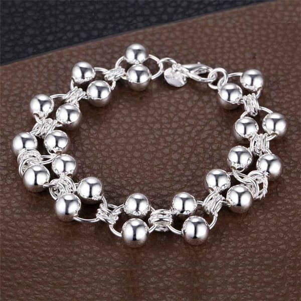 

link, chain wholesale silver plated beads women lady cute noble nice bracelet fashion charm jewelry wedding gift stamped a lh027, Black